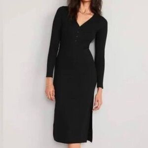 Old Navy Black fitted Rib-Knit Midid Polo Dress Size M
